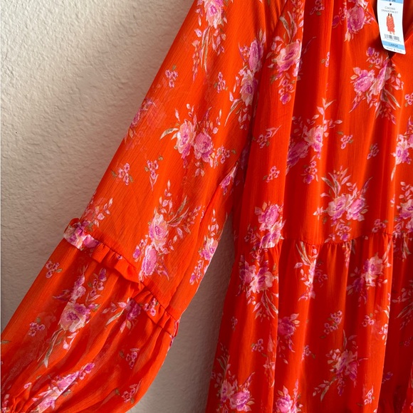 Vince Camuto Orange Floral Women's Dress-Size L- NWT - Picture 5 of 15